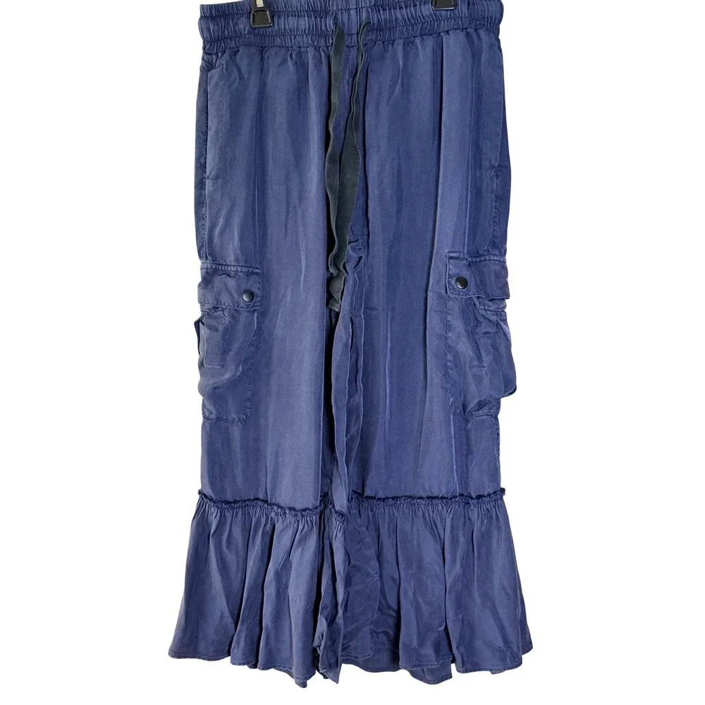 Cinq a Sept Tous Les Jours Silk Cargo Ruffle Pants Blue Size S